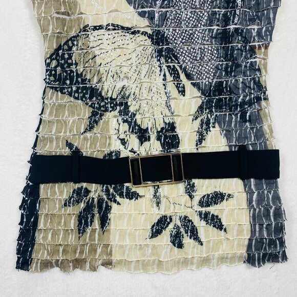 Frank Lyman Blk/Tan Ruffle Butterfly Short Sleeve Top V Neck/Scoop Back Wms Sz 6 - Picture 11 of 16